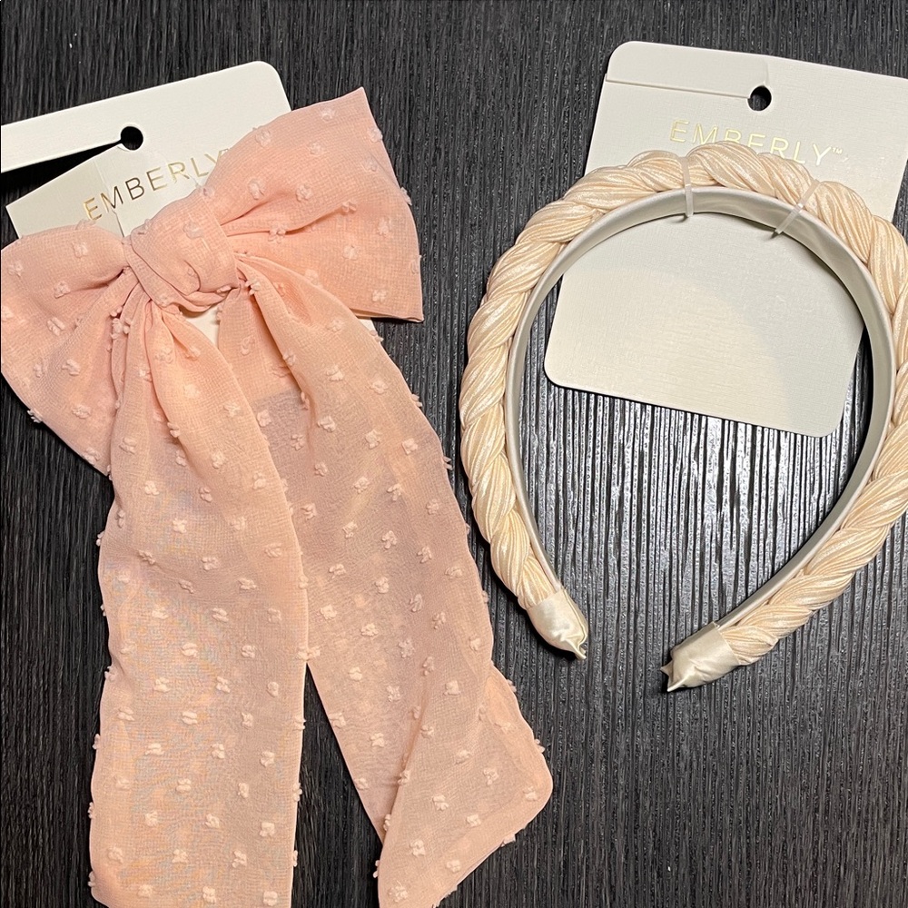 Pink Bow barrette and Cream Headband Set twee sweet girly brand new